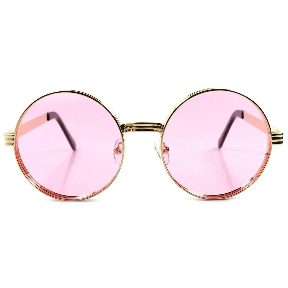Vintage Retro Style Hip Hop Mens Womens Round Circle Gold Pink Lens Sunglasses